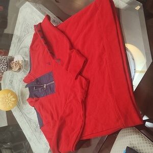 NAUTICA mens fleece quarter zip red and blue pullover Large like new